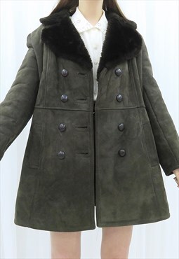 70s Vintage Grey Suede Faux Fur Jacket Coat