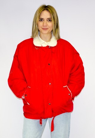 VINTAGE 90'S RED SHERPA LINED SKI JACKET