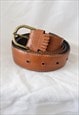 Vintage 90s Leather Belt Brown Gold Buckle 