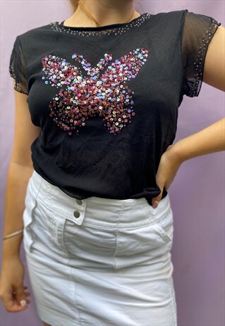 Y2K MESH OVER LAY BUTTERFLY TOP