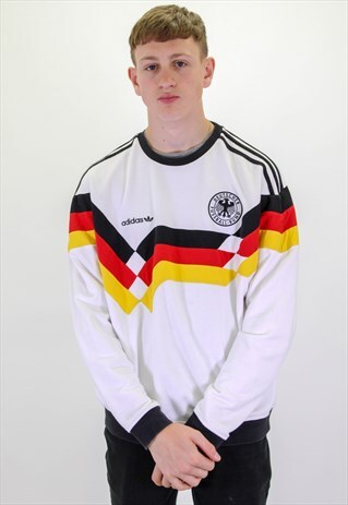VINTAGE ADIDAS GERMAN FOOTBALL SWEATER IN WHITE LARGE