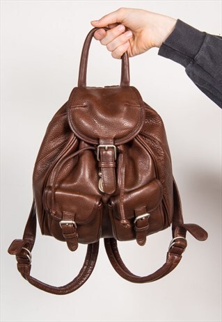 90'S VINTAGE BROWN LEATHER RUCKSACK