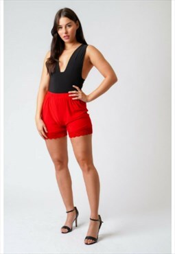 Shorts Hot Pants Red Hem Lace Hen Party Bloomer Nightwear