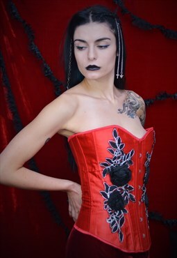 Red Black roses floral corset vampire gothic sexy 