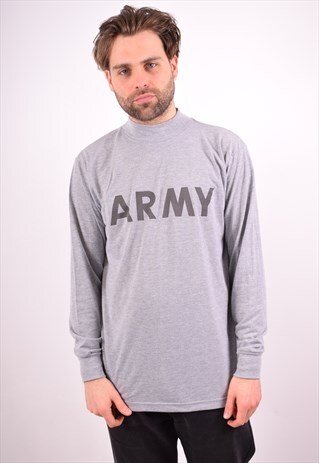 ARMY MENS VINTAGE TOP LONG SLEEVE MEDIUM GREY 90S