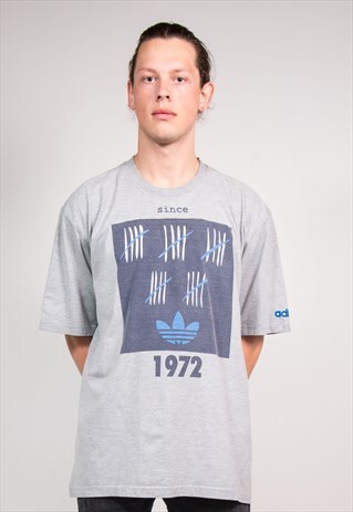 RETRO 90'S GREY ADIDAS TREFOIL LOGO OVERSIZE T-SHIRT