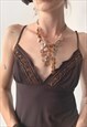 VINTAGE Y2K SUMMER BROWN ASYMMETRIC RUFFLE MIDI CAMI DRESS