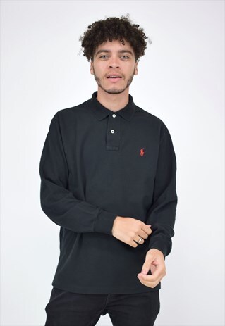 VINTAGE 90'S RALPH LAUREN BLACK LONG SLEEVE POLO SHIRT