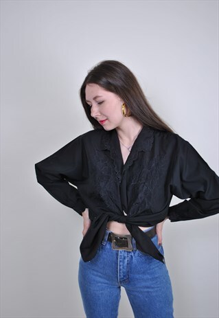 VINTAGE FLORAL BLOUSE, 90S WOMENS SHIRT, LACE SHIRT, FLOWERS