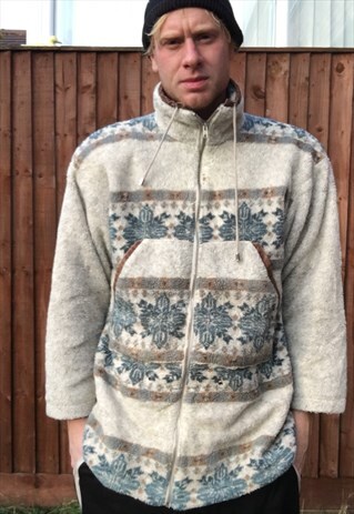 VINTAGE OVERSIZED AZTEC TRIBAL JUMPER L PULLOVER JACKET 80S