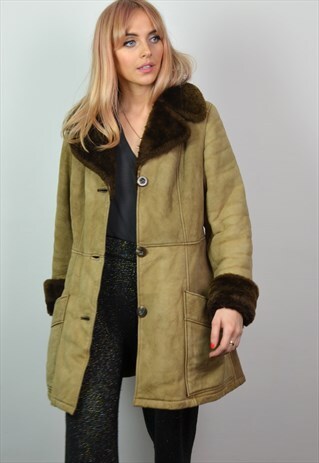 VINTAGE 70S LIGHT BROWN SHEEPSKIN SHEARLING COAT