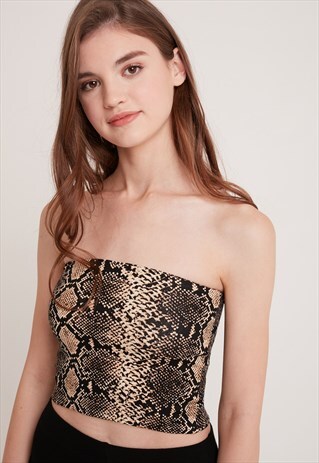 BANDEAU TOP - BEIGE AND BLACK WITH SNAKESKIN PRINT