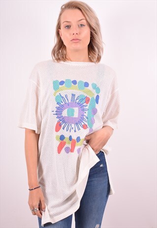 WOMENS VINTAGE T-SHIRT TOP LARGE WHITE 90S