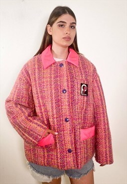 Prada FW 2018 pink neon tweed jacket 