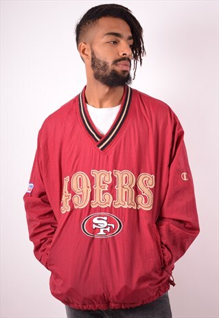 CHAMPION MENS VINTAGE NFL 49ERS PULLOVER JACKET MEDIUM 90S