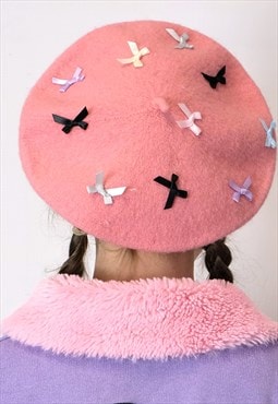 Pink pastel beret bows kawaii cute kitsch coquette