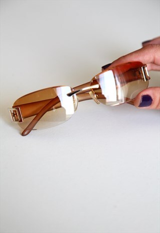VINTAGE GOLD RIMLESS FRAME, BROWN LENSES