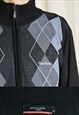 VINTAGE 90S BLACK GREY ARGYLE ZIPPER CARDIGAN