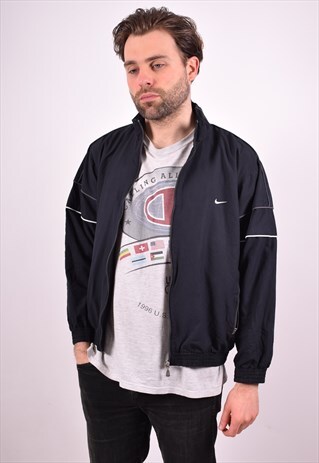 NIKE MENS VINTAGE TRACKSUIT TOP JACKET MEDIUM BLACK 90S