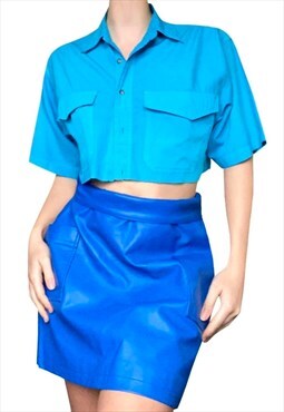 Vintage Y2K 90's/00's Blue Faux Leather Mini Skirt
