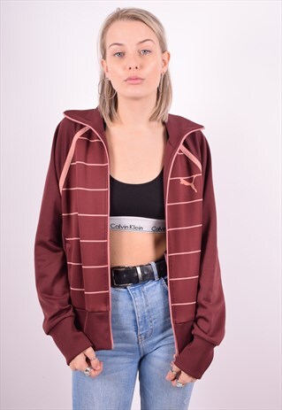 PUMA WOMENS VINTAGE TRACKSUIT TOP JACKET XL MAROON 90'S
