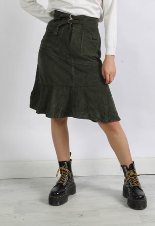 VINTAGE Y2K CORDUROY CORD SKIRT GREEN 30'
