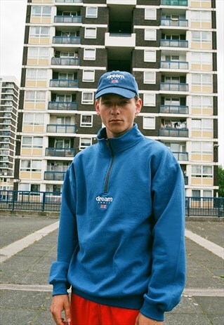 EMBROIDERED DREAM SPORT BLUE 1/4 ZIP SWEATSHIRT