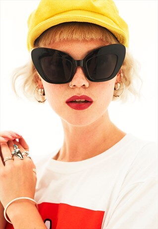 ISABELLA - BLACK OVERSIZED CAT EYE SUNGLASSES
