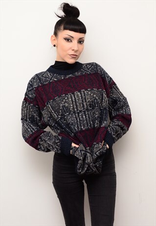 VINTAGE 90'S GRUNGE ABSTRACT PATTERNED SLOUCHY JUMPER