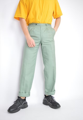 Vintage green classic 80's linen suit trousers 