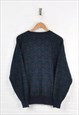 VINTAGE KNITTED CARDIGAN 80S PATTERN NAVY/RED MEDIUM