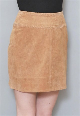 VINTAGE 1970'S SOFT BROWN SUEDE LACED MINI SKIRT