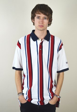 90'S VINTAGE RED & WHITE STRIPED DONNAY POLO TOP