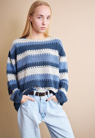 90'S RETRO STRIPED OVERSIZED NORMCORE MOM'S KNIT JUMPER TOP