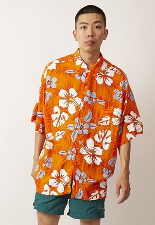 HAWAIIAN ORANGE VINTAGE 80'S PRINT SHIRT