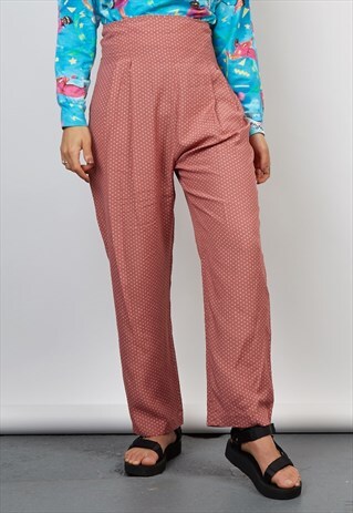 VINTAGE 80'S PINK POLKA DOT SUPER HIGH-WAIST TROUSERS