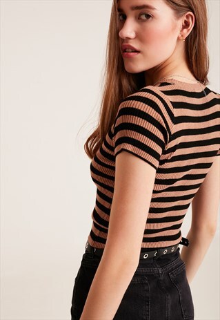 STRIPED RIBBED T-SHIRT