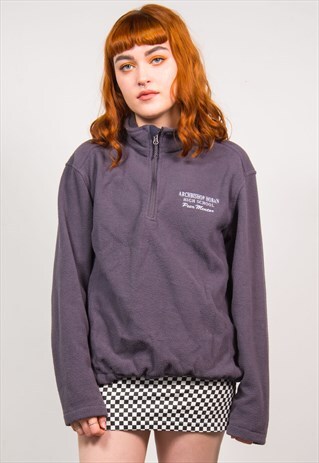 VINTAGE 90'S GREY QUARTER ZIP HIGHSCHOOL FLEECE JUMPER