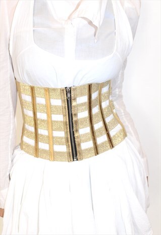 GOLD SPARKLY ELASTIC WAIST BELT WASPIE CORSET METALLIC