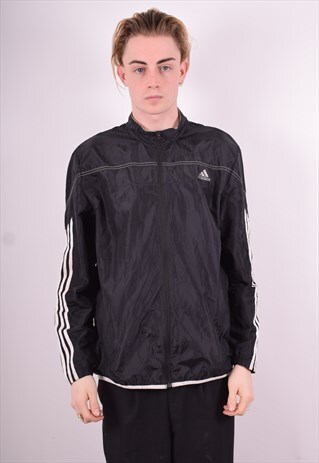 ADIDAS MENS VINTAGE TRACKSUIT TOP JACKET LARGE BLACK 90'S