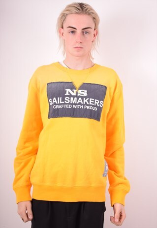 NORTH SAILS MENS VINTAGE SWEATSHIRT JUMPER LARGE YELLOW 90S
