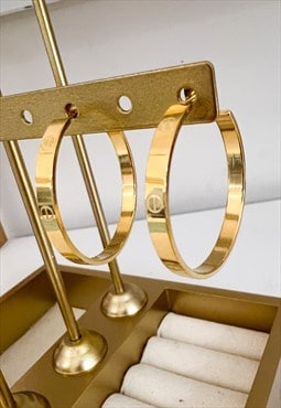 Gold Tarnish Resistant Screw Detail Hoop Earrings