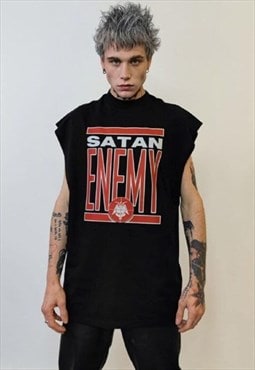 Satan sleeveless t-shirt enemy slogan tank Satanist vest