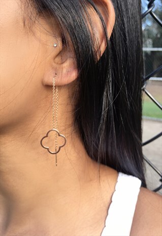 CLOVER CHAIN ROSE GOLD THREAD EARRINGS - SURADESIRES