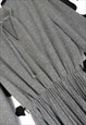 VINTAGE RETRO 50S GREY MONOCHROME PLEATED KEYHOLE MIDI DRESS