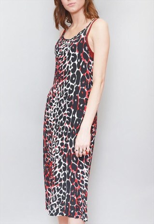 VINTAGE 1980'S BLACK/RED/WHITE STRAPPY LEOPARD PRINT DRESS