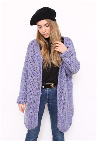 VINTAGE 90S PURPLE CHUNKY KNIT OVERSIZED CARDIGAN
