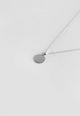 Women's Circle Dog Tag Pendant Necklace Chain - Silver