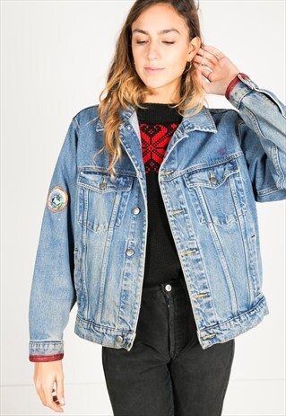 LAST UNIT SALE / VINTAGE 80S WRANGLER PATCHED DENIM JACKET