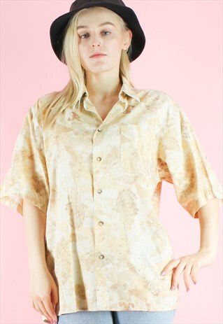 VINTAGE 90S SHIRT BLOUSE CREAM Y2K BROWN BOHO FESTIVAL